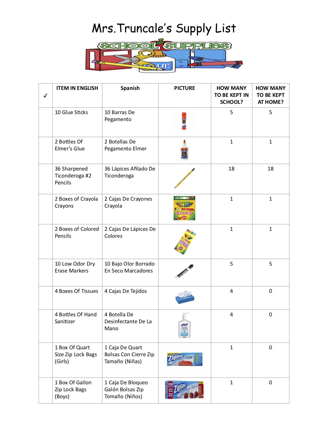 supply list